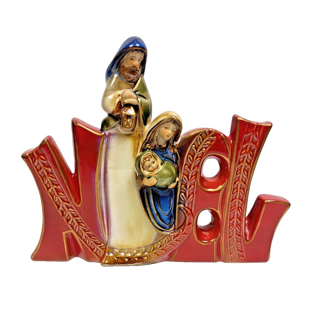VTG Christmas Ceramic Standing Nativity Figurine NOEL Spellout Joseph Mary Jesus